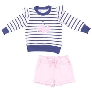 Angel Dear Navy and White Striped Top with Pink Accent